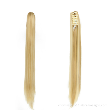 Hot Selling Cheap Price 24 Inch Silky Long Straight Ponytail Hairpiece For Women Synthetic Claw-Clip Ponytail Hair Extensions